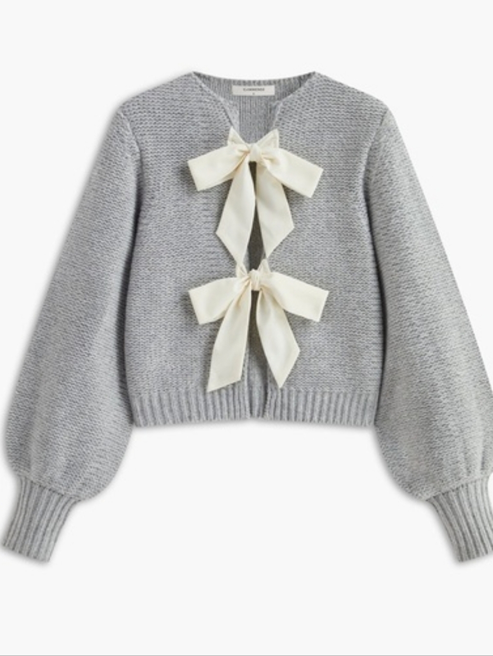 Commense Gray Knit Cardigan with Cream Bow Closures Size S